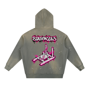 Vintage Washed Frayed Fleece Hoodie